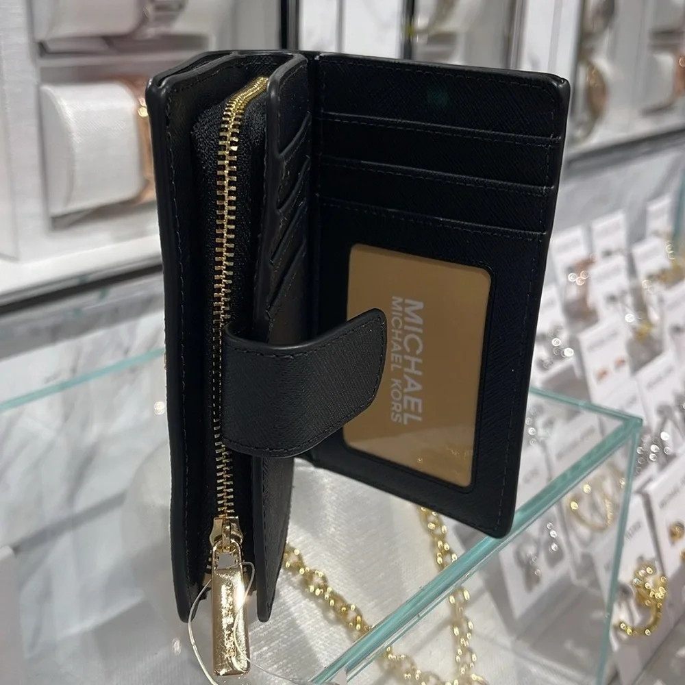 Michael Medium Crossgrain Leather Bifold Wallet Black NWT